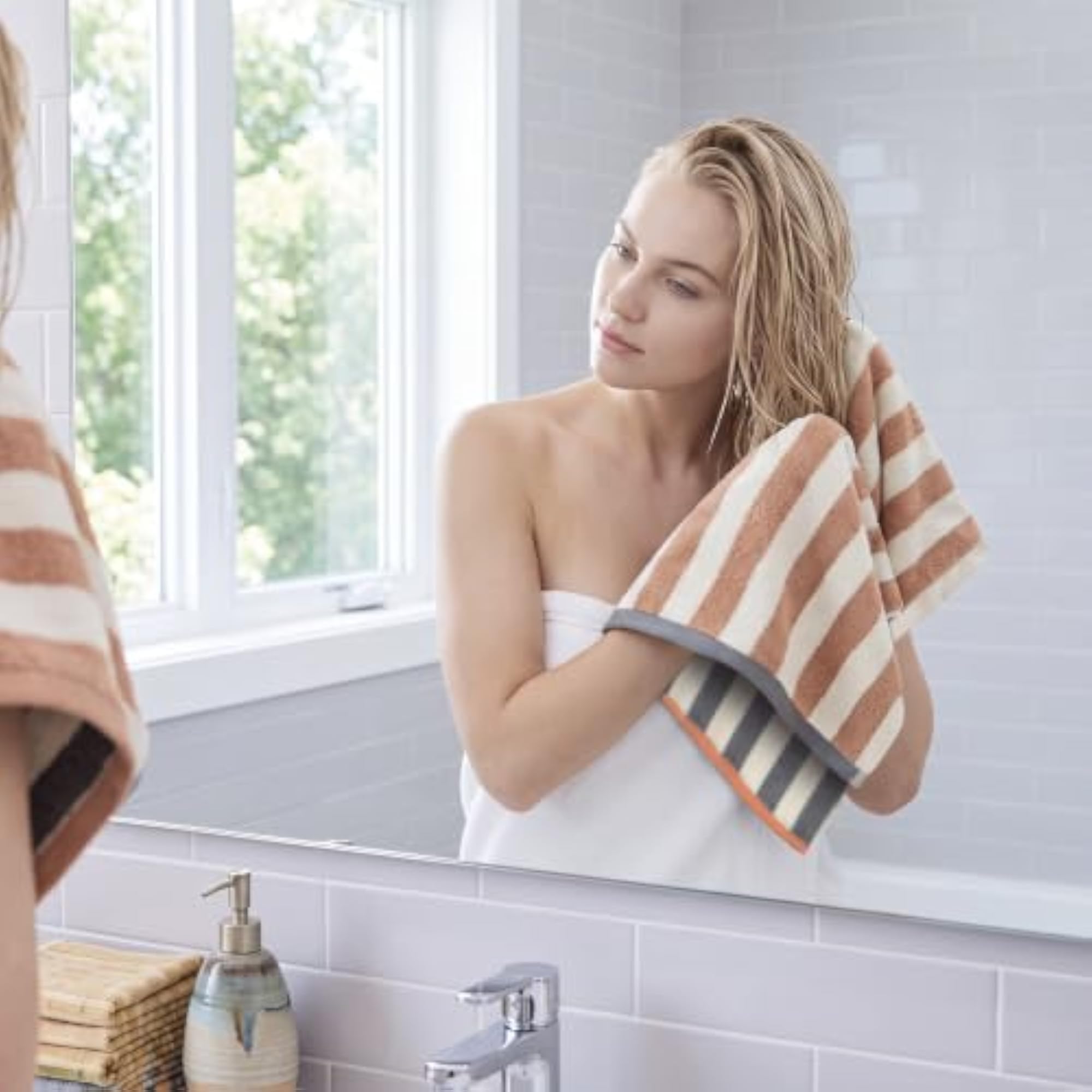 4 Pack Striped Hand Towels for Bathroom, Cotton Durable Towels